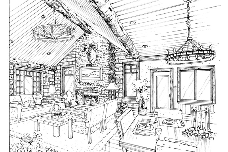 Home Plan - Interior - Family Room for Log House Plan #942-18 - 3 bed, 3 bath
