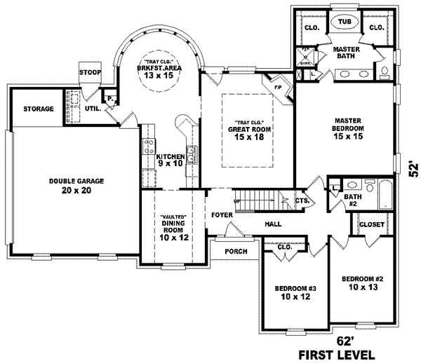 Floor Plan - Main Floor for European House Plan #81-873 - 3 bed, 2 bath