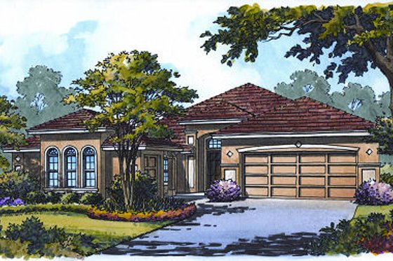 Exterior - Front Elevation for Mediterranean House Plan #417-267 - 4 bed, 3 bath
