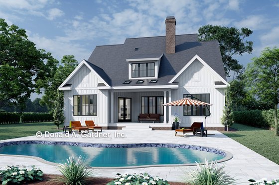 Exterior - Rear Elevation for Farmhouse House Plan #929-1064 - 4 bed, 3.5 bath