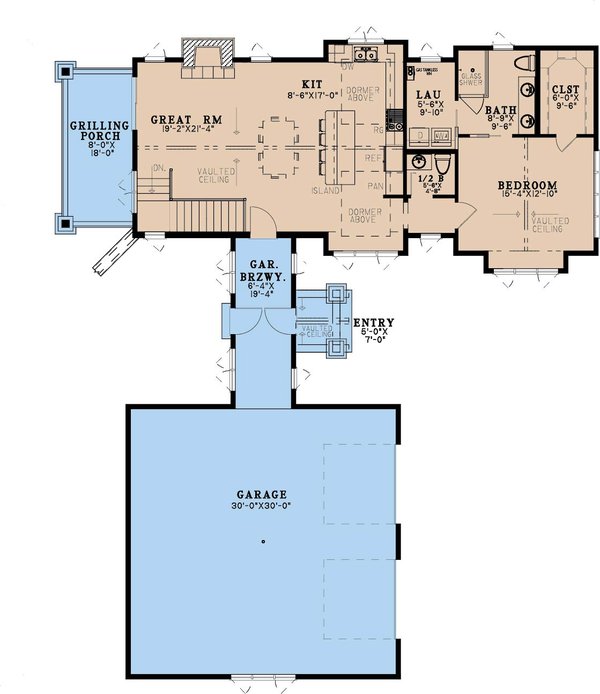 House Blueprint - Ranch Floor Plan - Main Floor Plan #923-444