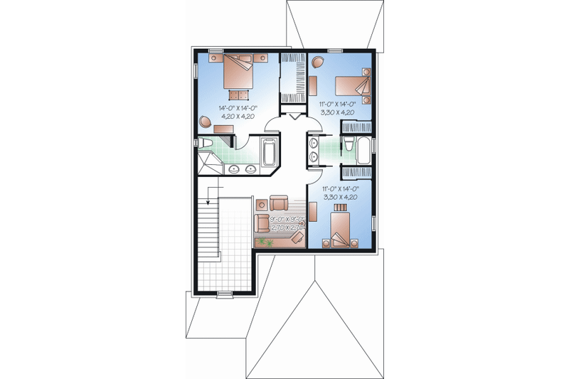 Architectural House Design - Floor Plan - Upper Floor for Traditional House Plan #23-2254 - 3 bed, 2.5 bath