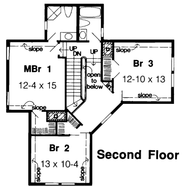 Floor Plan - Upper Floor for European House Plan #312-329 - 3 bed, 2.5 bath