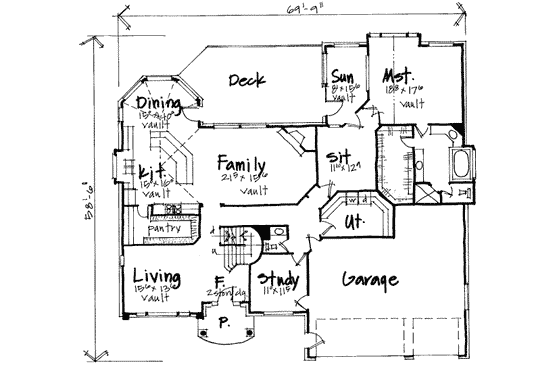 Floor Plan - Main Floor for European House Plan #308-191 - 5 bed, 3.5 bath
