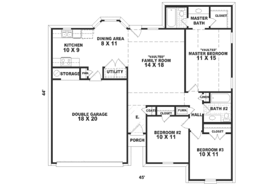 Floor Plan - Main Floor for Traditional House Plan #81-166 - 3 bed, 2 bath