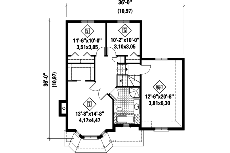 Home Plan - Floor Plan - Upper Floor for Country House Plan #25-4705 - 3 bed, 1 bath