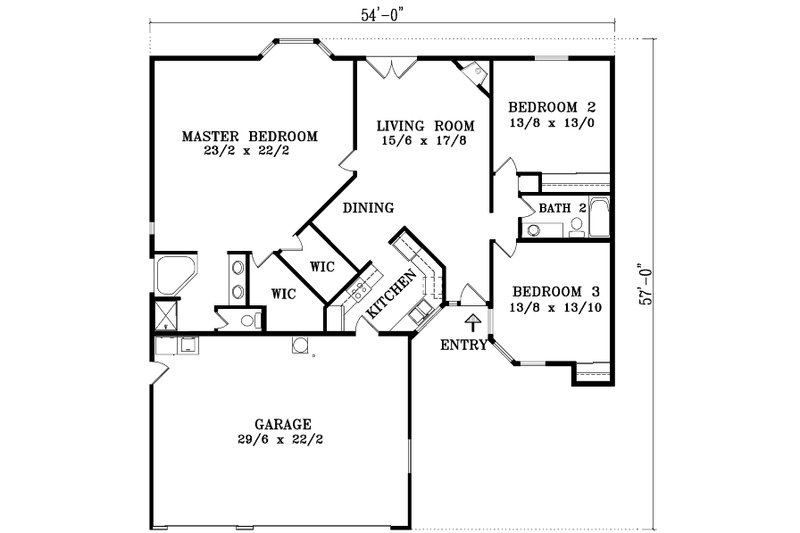 House Design - Floor Plan - Main Floor for Colonial House Plan #1-1356 - 3 bed, 2 bath