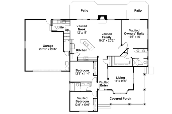 Floor Plan - Main Floor for Farmhouse House Plan #124-415 - 3 bed, 2 bath