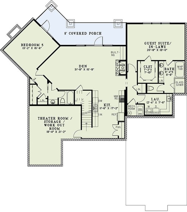 Architectural House Design - Craftsman Floor Plan - Lower Floor Plan #17-3323