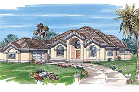 Exterior - Front Elevation for Mediterranean House Plan #47-306 - 3 bed, 3.5 bath