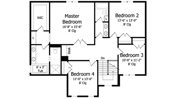 Architectural House Design - Colonial Floor Plan - Upper Floor Plan #51-1002