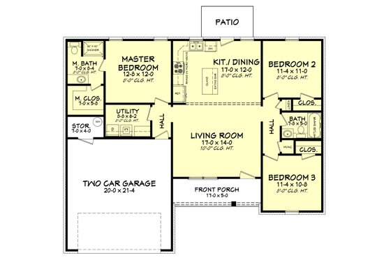 Floor Plan - Main Floor for Ranch House Plan #430-181 - 3 bed, 2 bath