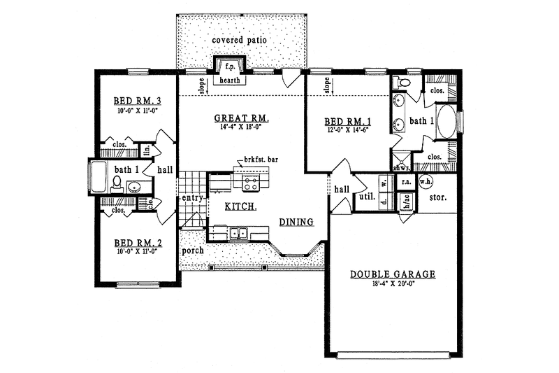 Home Plan - Floor Plan - Main Floor for Country House Plan #42-528 - 3 bed, 2 bath