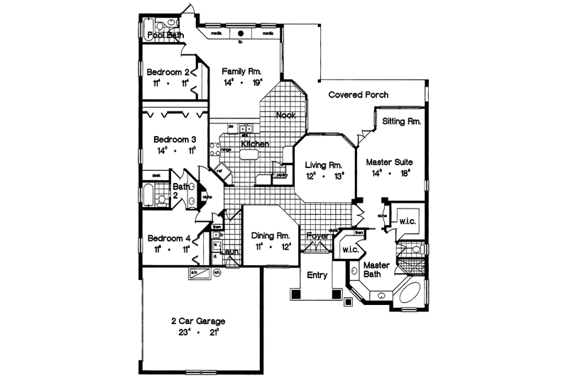 Home Plan - Floor Plan - Main Floor for Mediterranean House Plan #417-780 - 4 bed, 3 bath
