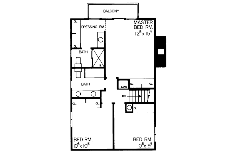 House Blueprint - Floor Plan - Upper Floor for Contemporary House Plan #72-620 - 3 bed, 3 bath