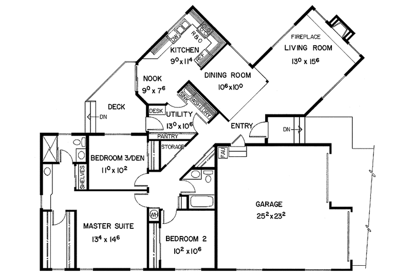 House Blueprint - Floor Plan - Main Floor for Ranch House Plan #60-697 - 3 bed, 2 bath