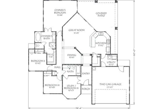 Floor Plan - Main Floor for Adobe / Southwestern House Plan #24-254 - 4 bed, 2 bath