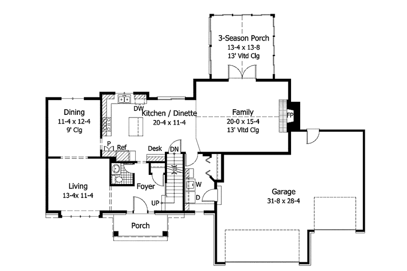 House Blueprint - Floor Plan - Main Floor for Colonial House Plan #51-696 - 3 bed, 2.5 bath