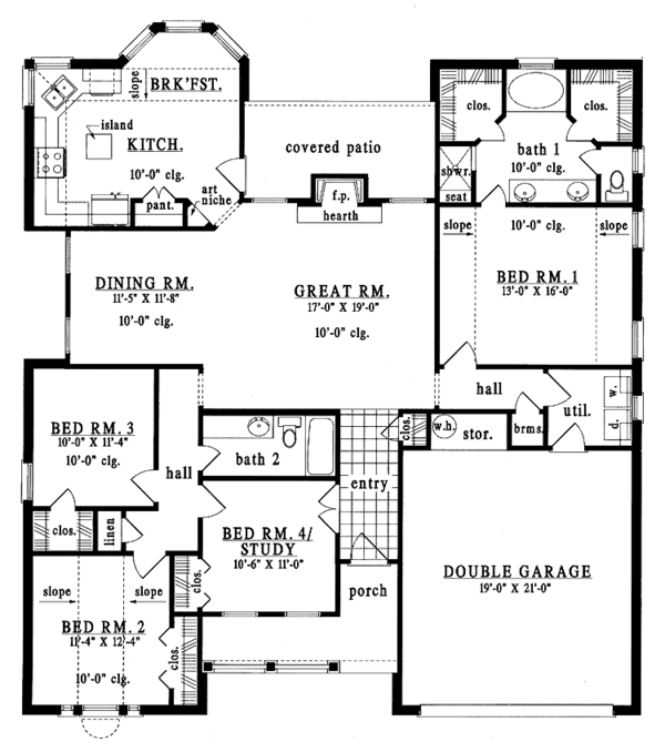 House Blueprint - Ranch Floor Plan - Main Floor Plan #42-558