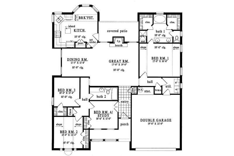 Dream House Plan - Floor Plan - Main Floor for Ranch House Plan #42-558 - 4 bed, 2 bath