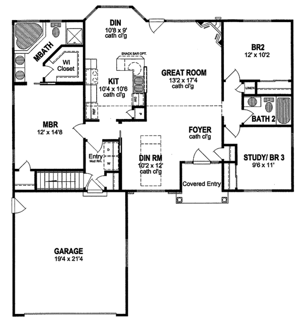Architectural House Design - Ranch Floor Plan - Main Floor Plan #316-238