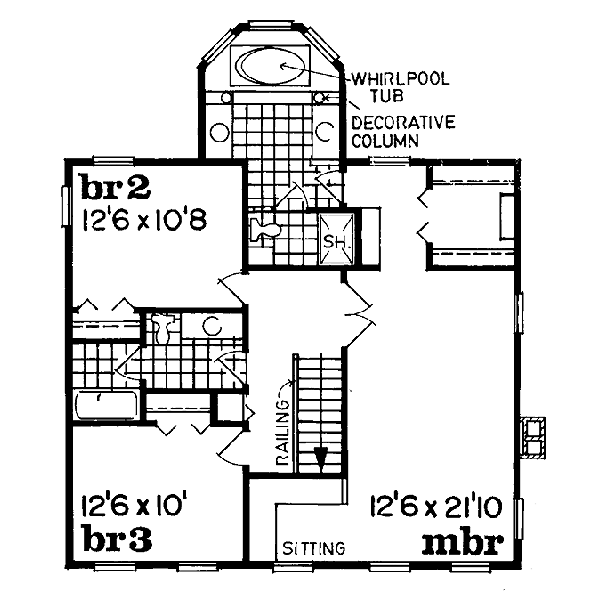 Colonial Floor Plan - Upper Floor Plan #47-191