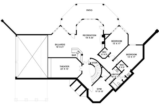 Floor Plan - Lower Floor for European House Plan #119-152 - 4 bed, 2.5 bath