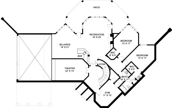 Floor Plan - Lower Floor for European House Plan #119-152 - 4 bed, 2.5 bath