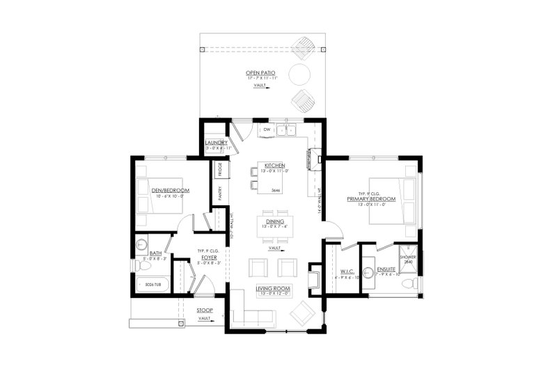 Dream House Plan - Floor Plan - Main Floor for Cottage House Plan #1114-70 - 2 bed, 2 bath