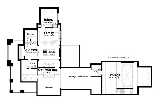 Floor Plan - Lower Floor for Craftsman House Plan #928-185 - 4 bed, 3.5 bath