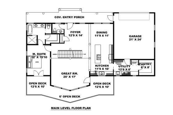 Floor Plan - Main Floor for Craftsman House Plan #117-1055 - 3 bed, 2 bath