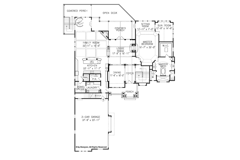 House Blueprint - Floor Plan - Main Floor for Craftsman House Plan #54-270 - 5 bed, 5.5 bath