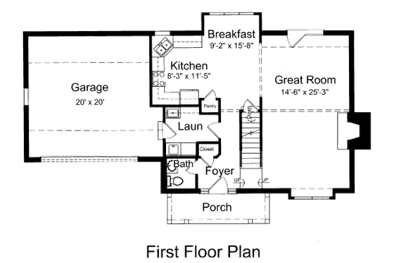 Floor Plan - Main Floor for Traditional House Plan #46-454 - 3 bed, 2.5 bath