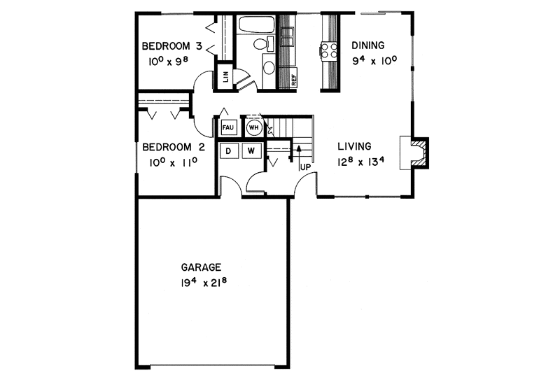 Dream House Plan - Floor Plan - Main Floor for Contemporary House Plan #60-675 - 3 bed, 2 bath