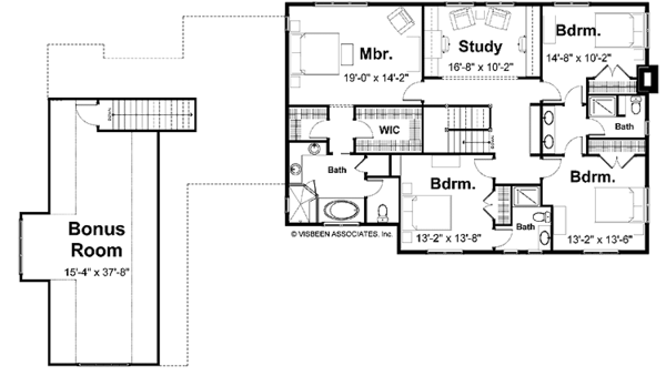 Colonial Floor Plan - Upper Floor Plan #928-97