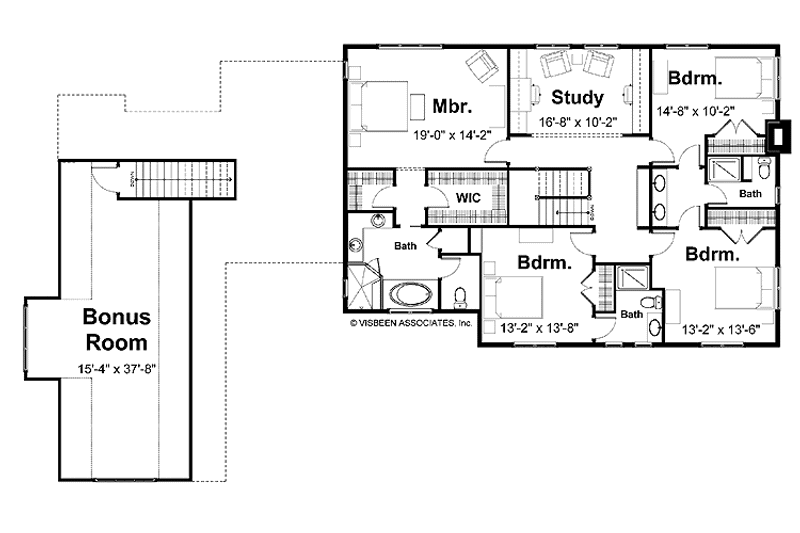 Home Plan - Floor Plan - Upper Floor for Colonial House Plan #928-97 - 4 bed, 3.5 bath