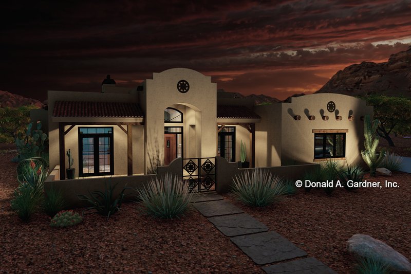 House Plan Design - Exterior - Front Elevation 4 for Adobe / Southwestern House Plan #929-684 - 3 bed, 2 bath