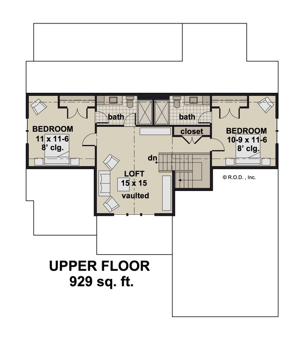 Traditional Floor Plan - Upper Floor Plan #51-1297