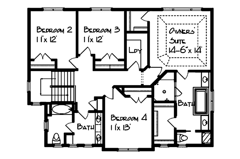 House Blueprint - Floor Plan - Upper Floor for Craftsman House Plan #320-1006 - 4 bed, 2.5 bath