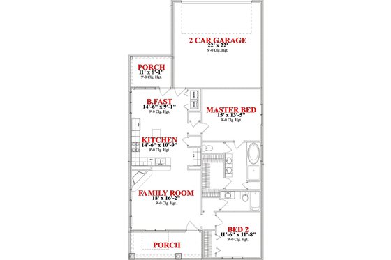 Floor Plan - Main Floor for Bungalow House Plan #63-284 - 2 bed, 2 bath