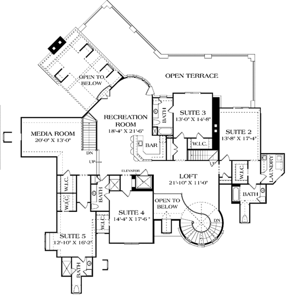 Architectural House Design - European Floor Plan - Upper Floor Plan #453-609