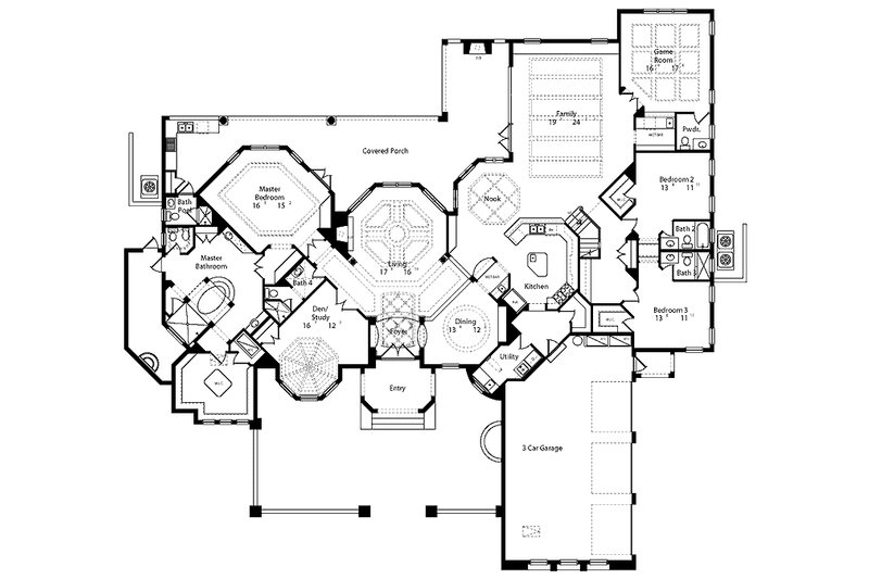 House Blueprint - Floor Plan - Main Floor for Mediterranean House Plan #417-566 - 5 bed, 6.5 bath