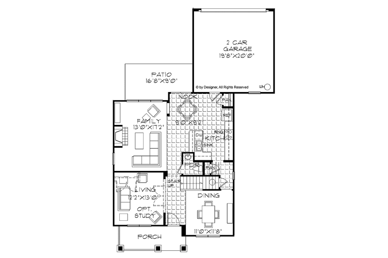 House Blueprint - Floor Plan - Main Floor for Colonial House Plan #999-157 - 3 bed, 2.5 bath