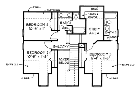 Floor Plan - Upper Floor for Southern House Plan #410-175 - 4 bed, 3.5 bath