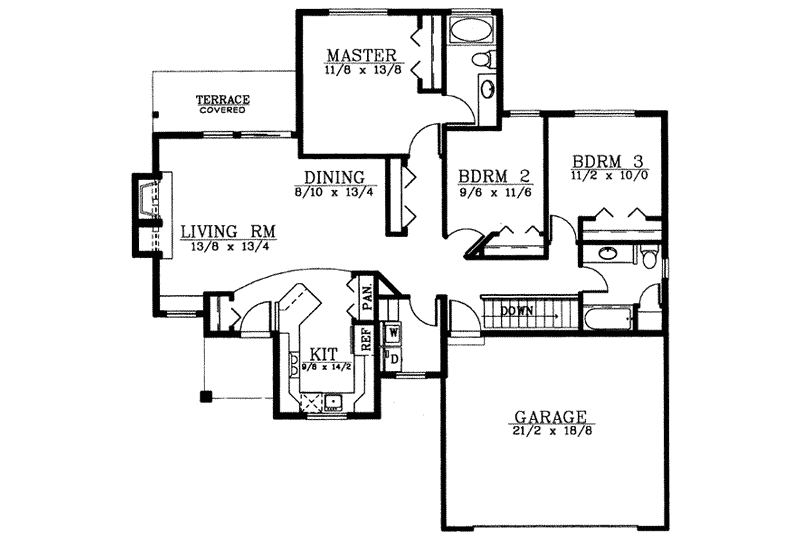 Home Plan - Floor Plan - Main Floor for Ranch House Plan #100-410 - 3 bed, 2 bath