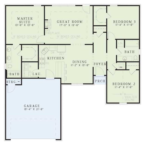 Floor Plan - Main Floor for Traditional House Plan #17-103 - 3 bed, 2 bath
