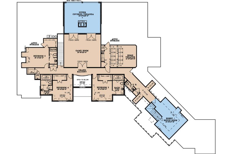 Architectural House Design - Floor Plan - Upper Floor for European House Plan #923-354 - 7 bed, 8.5 bath