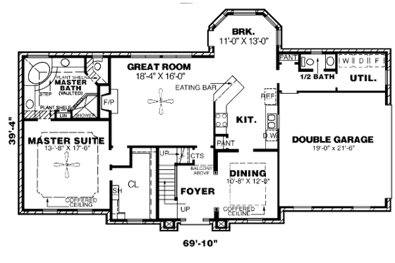 Floor Plan - Main Floor for European House Plan #34-117 - 4 bed, 2.5 bath