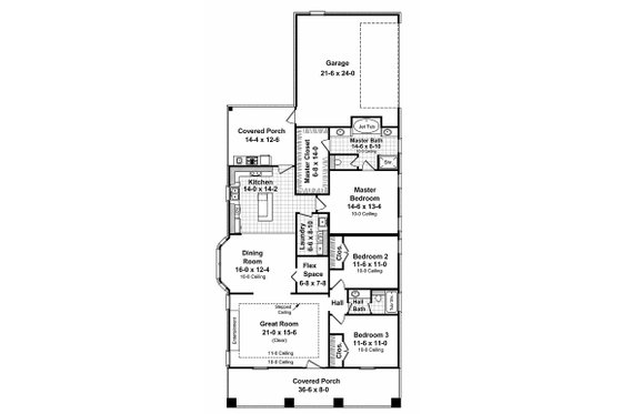 Floor Plan - Main Floor for Craftsman House Plan #21-249 - 3 bed, 2 bath