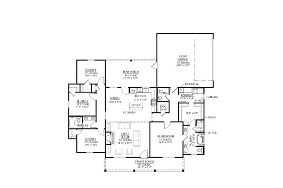 Floor Plan - Main Floor for Farmhouse House Plan #1074-59 - 4 bed, 2.5 bath